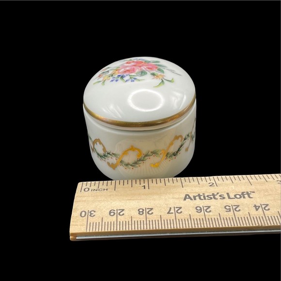 Haviland Limoges Oval Trinket Box Hand Painted Pink Yellow Flowers Gold Trim - Picture 9 of 10